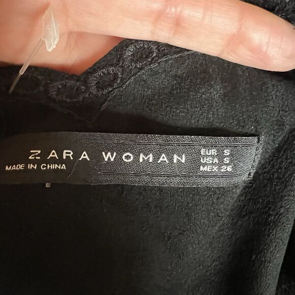 Zara Mini Dress Womens Small Black Micro Suede Cutout Floral Embroidery - Picture 2 of 8